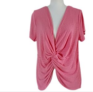 Twist Front Top Short Sl Woman's Plus XXXL Tangerine Color No Boundaries